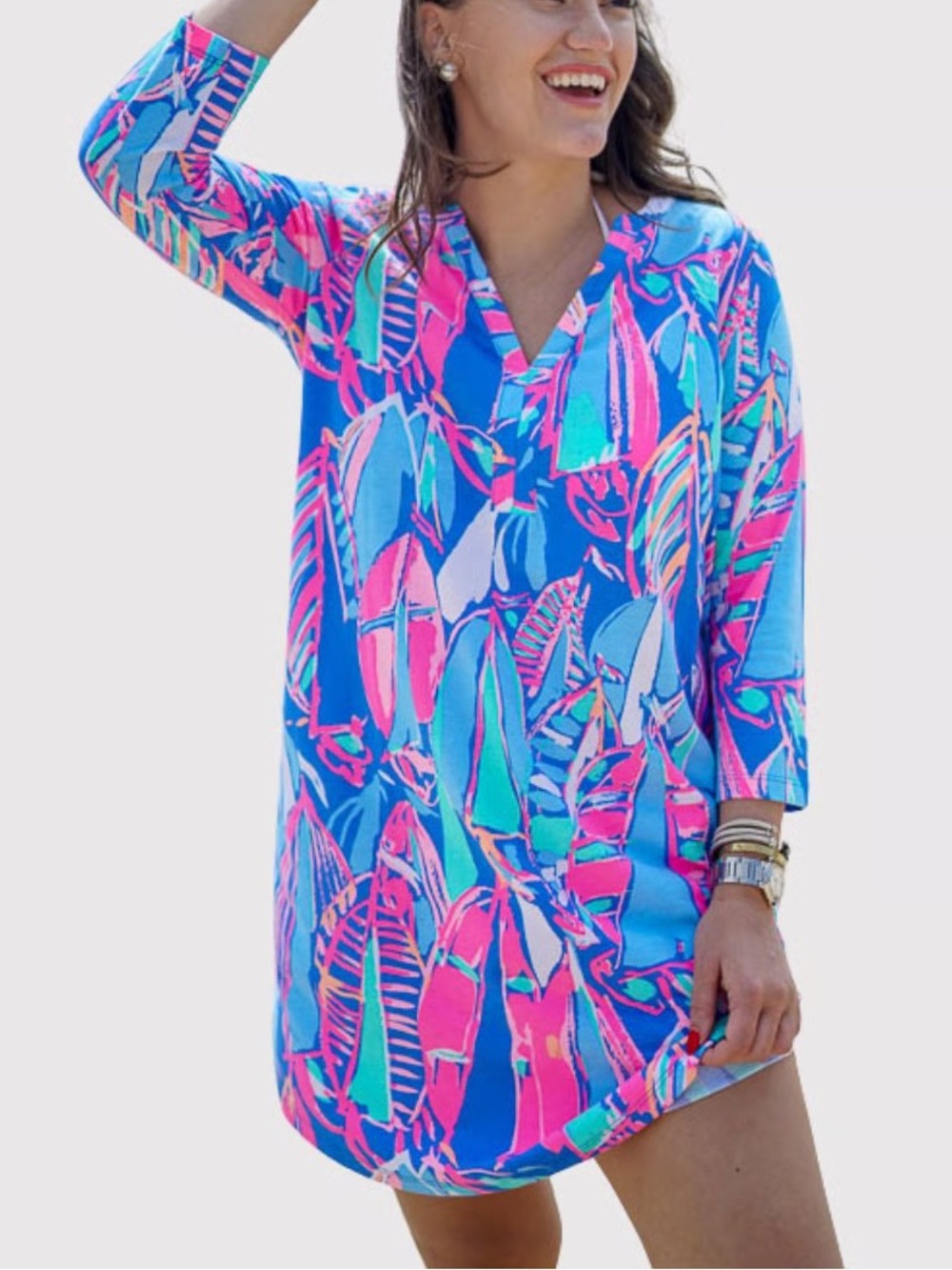 Lilly Pulitzer Blue & Pink Printed V-Neck Swim Coverup